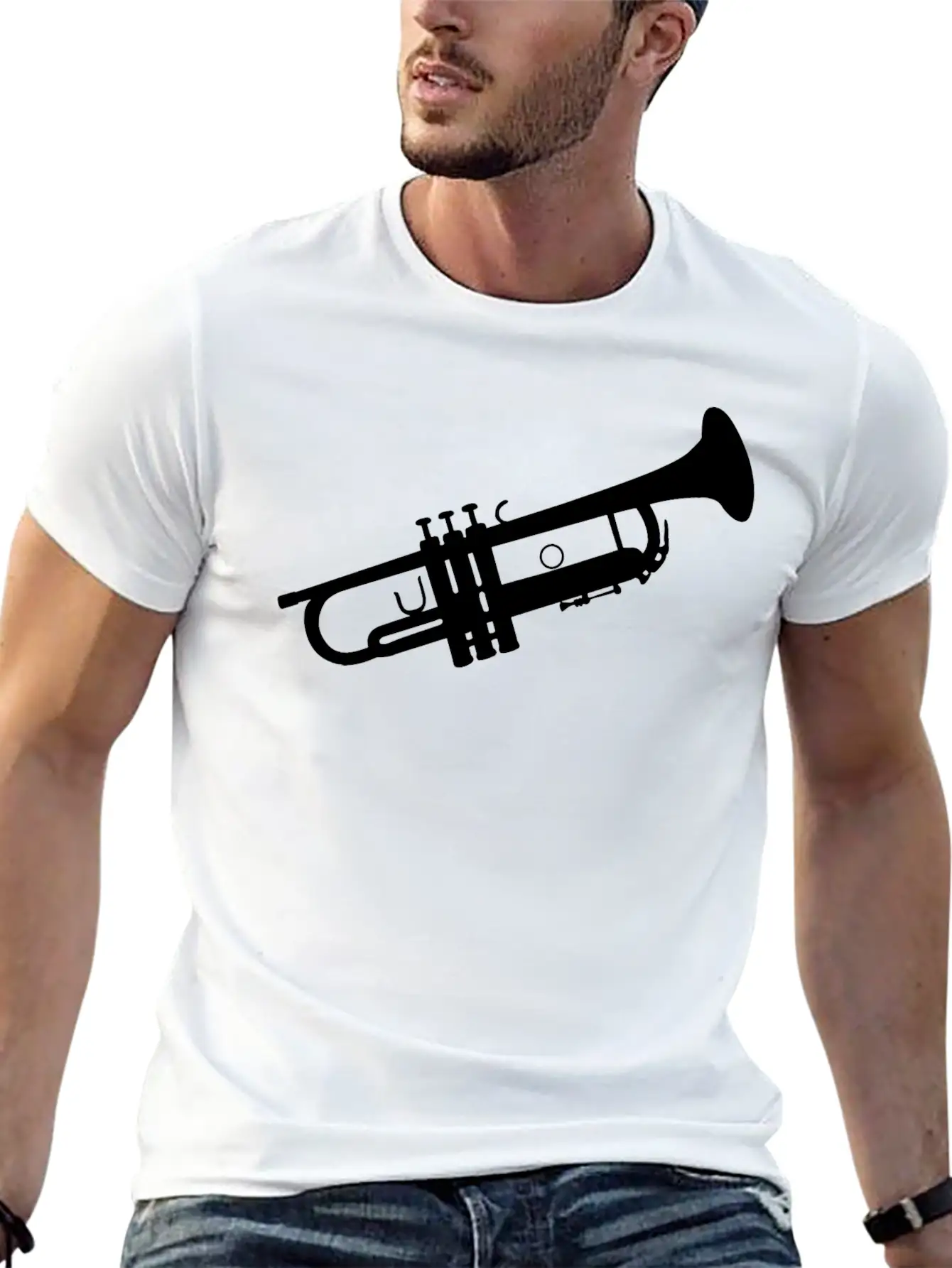 Trumpet Silhouette White Soft Cotton Short Sleeve Tee ¨C Unisex Wardrobe Staple