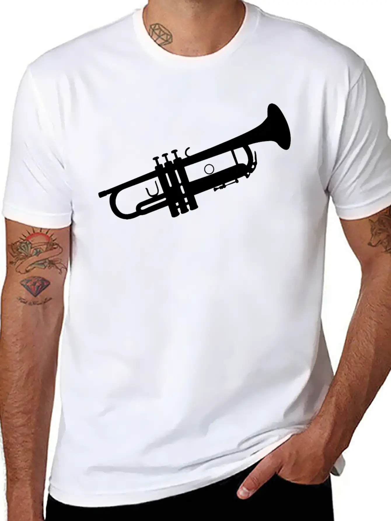 Trumpet Silhouette White Soft Cotton Short Sleeve Tee ¨C Unisex Wardrobe Staple