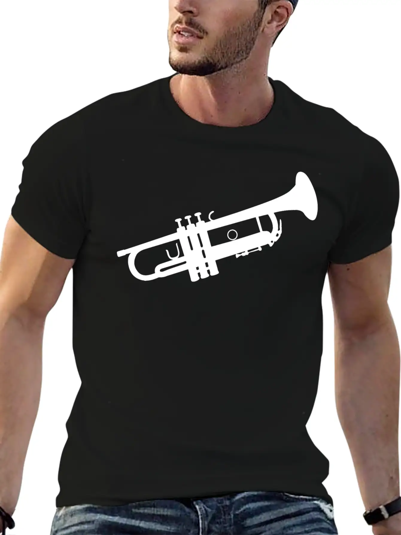 Trumpet Silhouette White Soft Cotton Short Sleeve Tee ¨C Unisex Wardrobe Staple