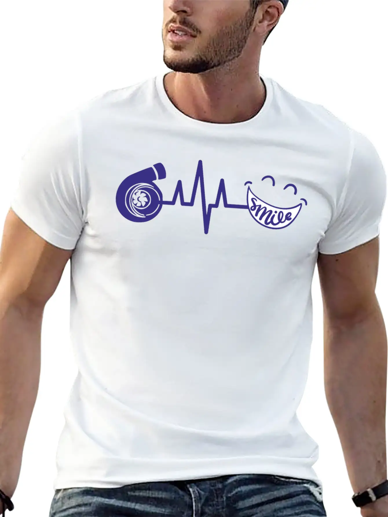 Turbo ECG SMILE Blau Soft Cotton Short Sleeve Tee ¨C Unisex Wardrobe Staple