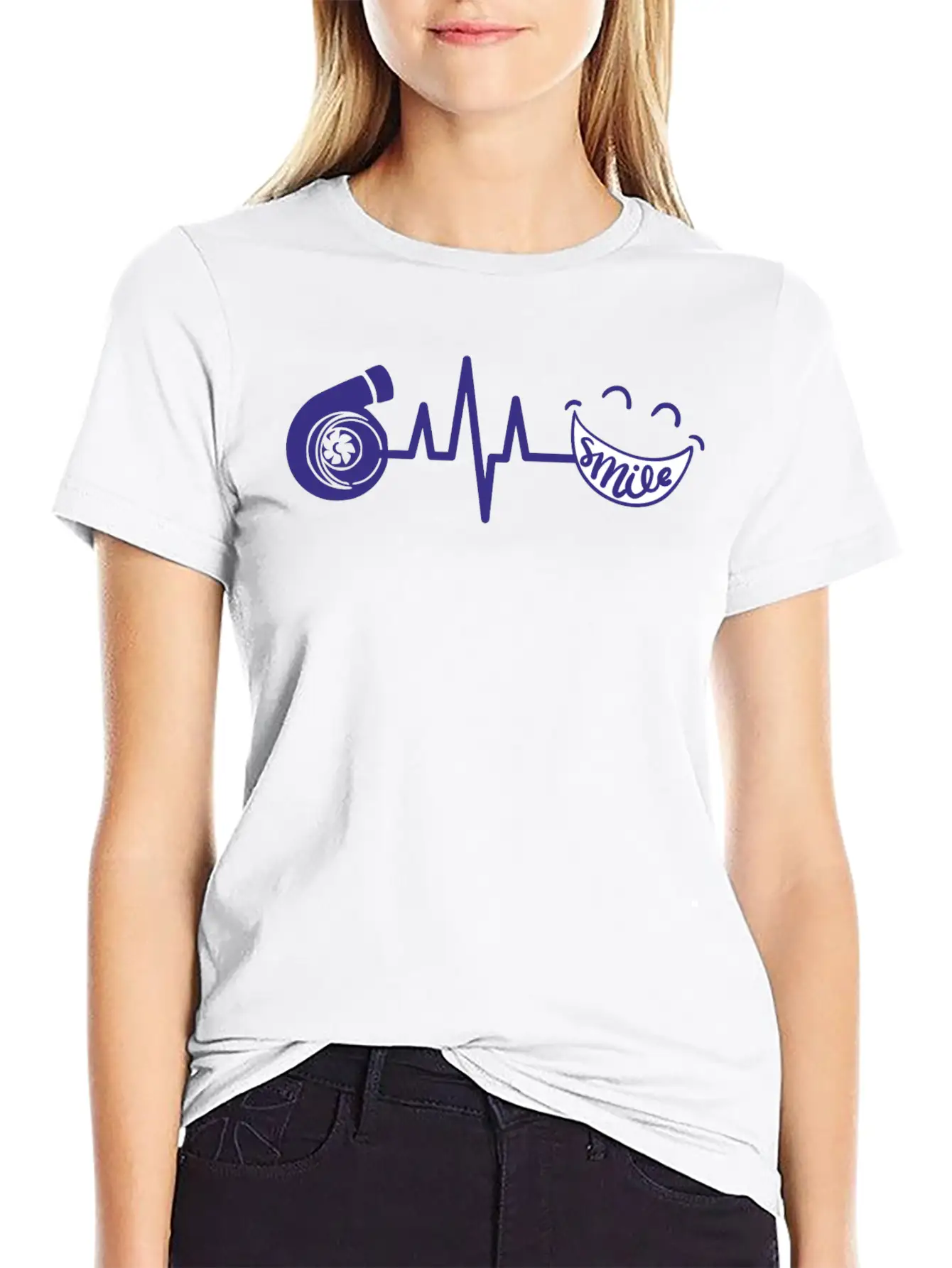 Turbo ECG SMILE Blau Soft Cotton Short Sleeve Tee ¨C Unisex Wardrobe Staple
