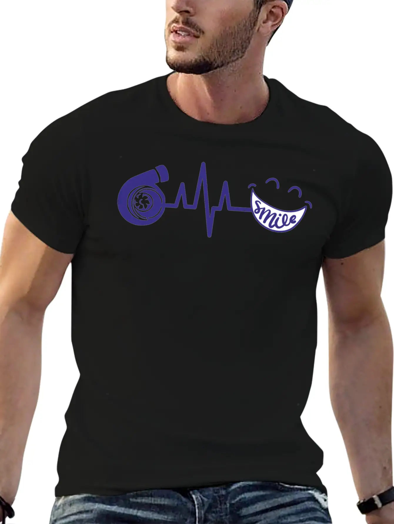Turbo ECG SMILE Blau Soft Cotton Short Sleeve Tee ¨C Unisex Wardrobe Staple