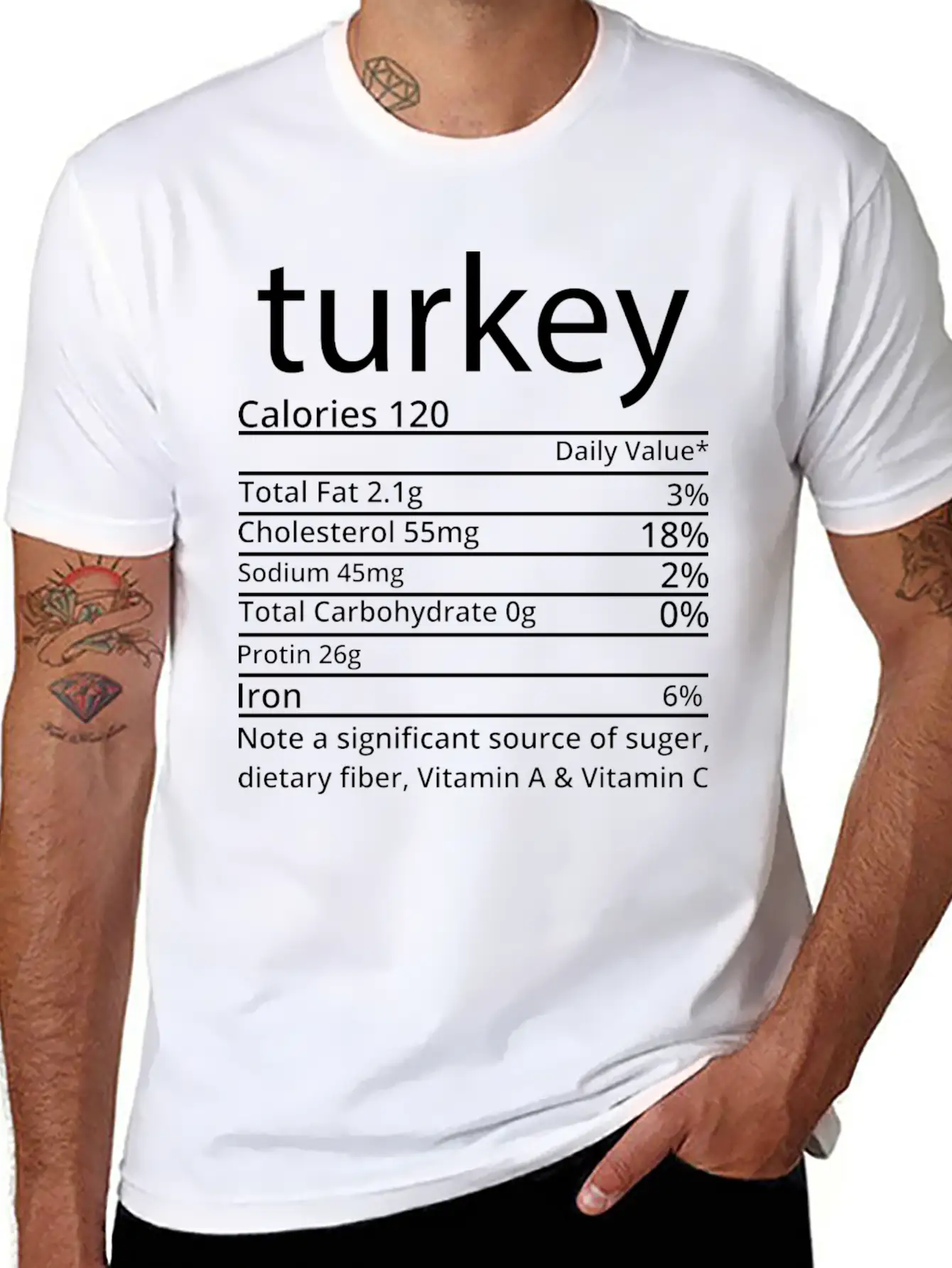 Turkey Nutrition Facts Thanksgiving T Shirt Basic Graphic T-Shirt ¨C Daily Comfort In Soft Cotton