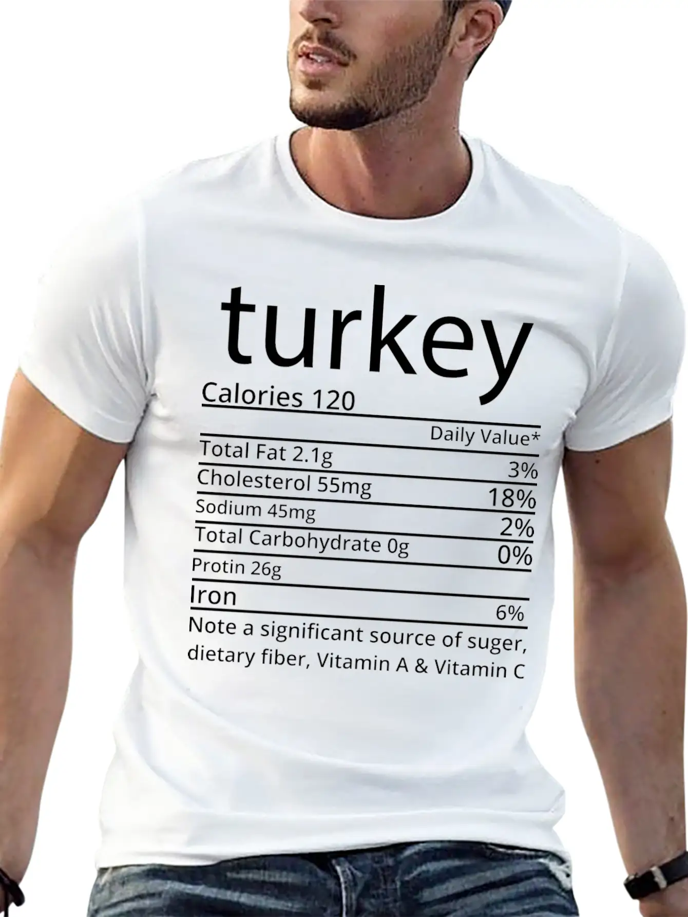 Turkey Nutrition Facts Thanksgiving T Shirt Basic Graphic T-Shirt ¨C Daily Comfort In Soft Cotton