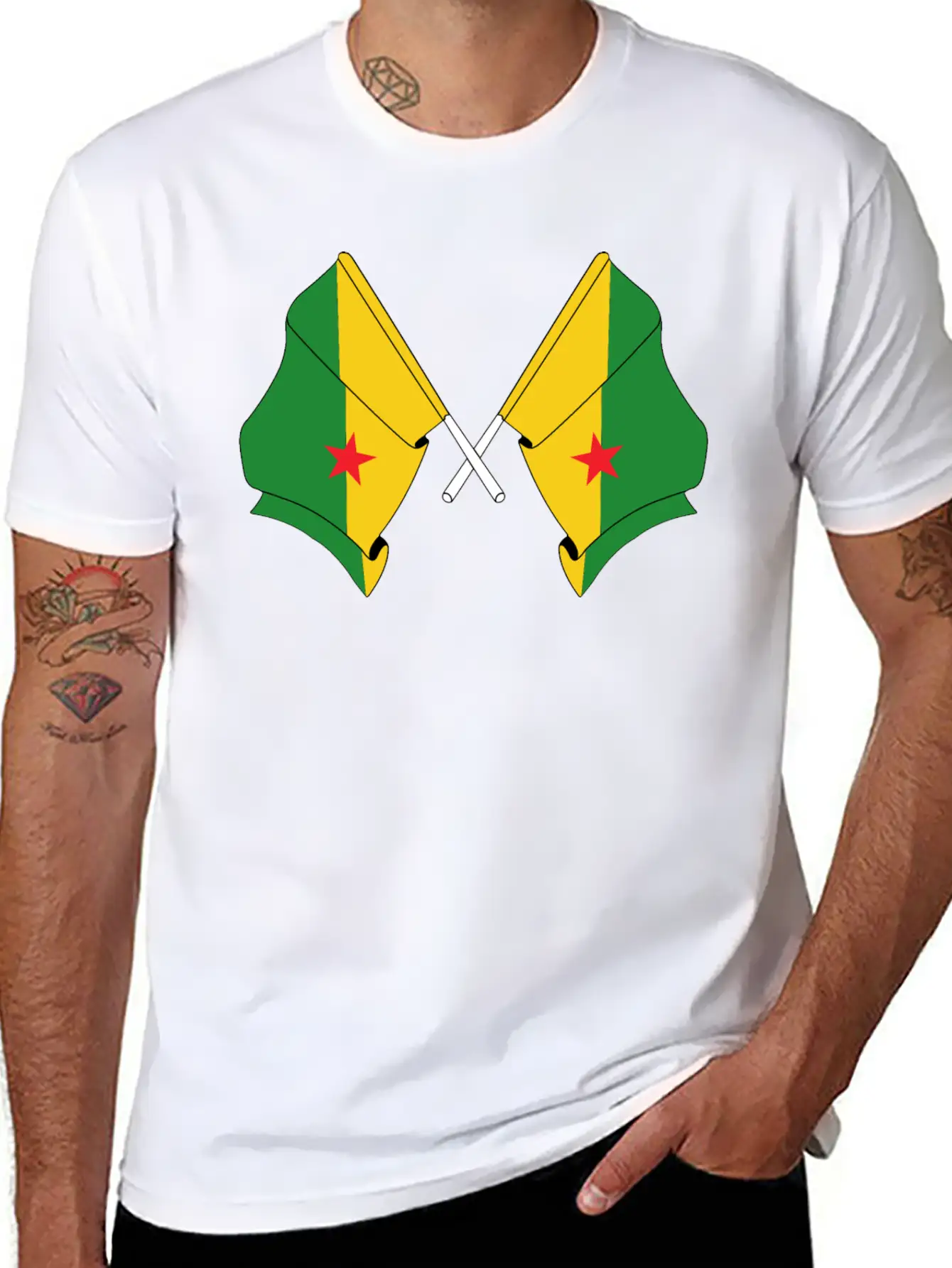 Two Crossed Flags Of French Guiana Soft Cotton Short Sleeve Tee ¨C Unisex Wardrobe Staple