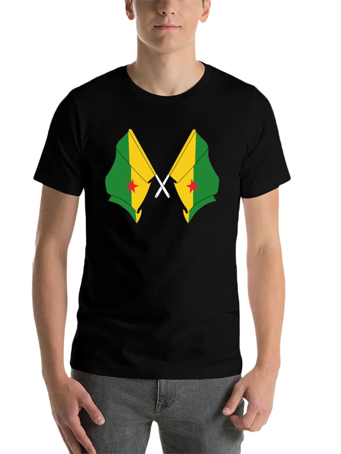 Two Crossed Flags Of French Guiana Soft Cotton Short Sleeve Tee ¨C Unisex Wardrobe Staple
