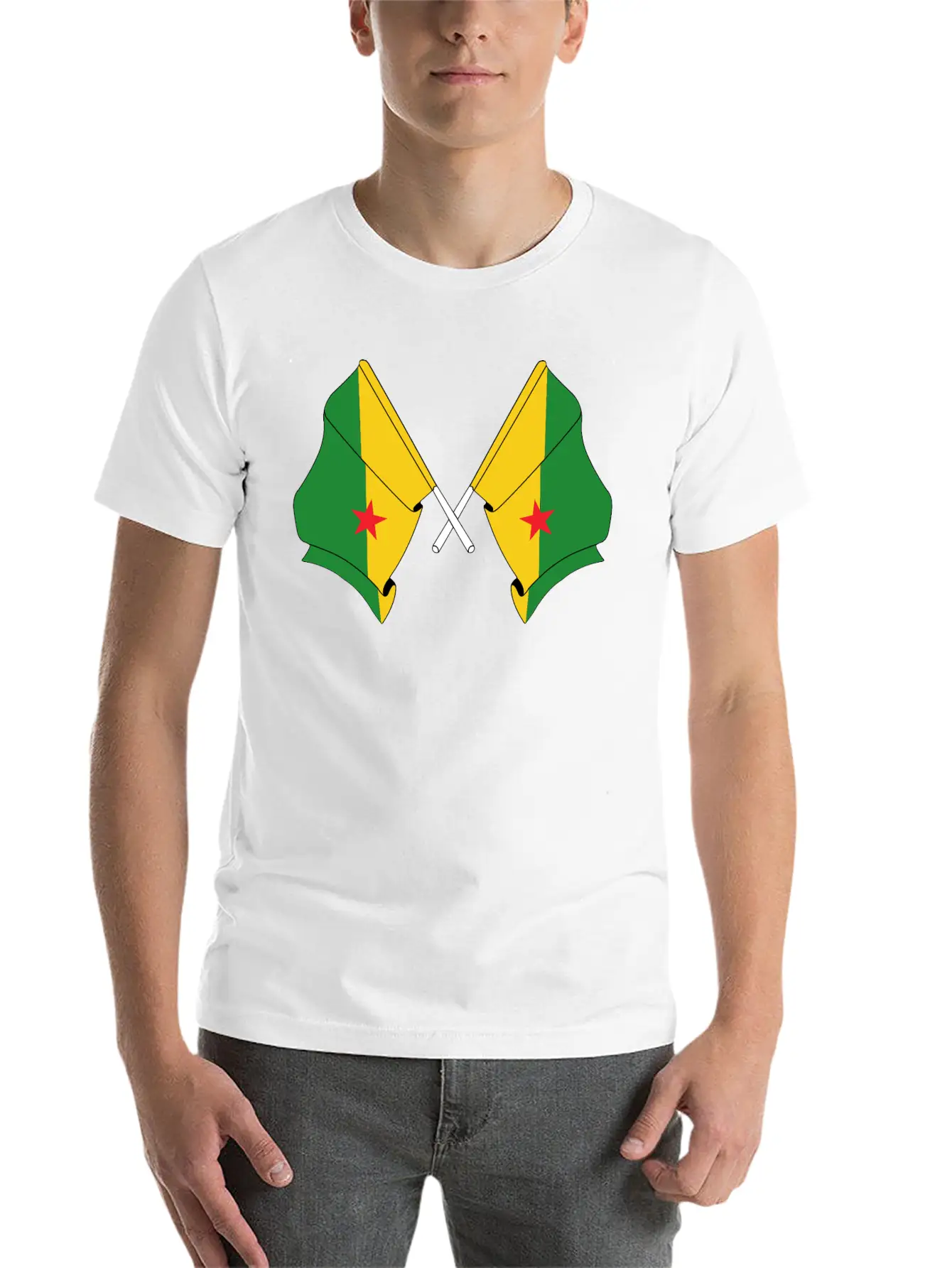 Two Crossed Flags Of French Guiana Soft Cotton Short Sleeve Tee ¨C Unisex Wardrobe Staple