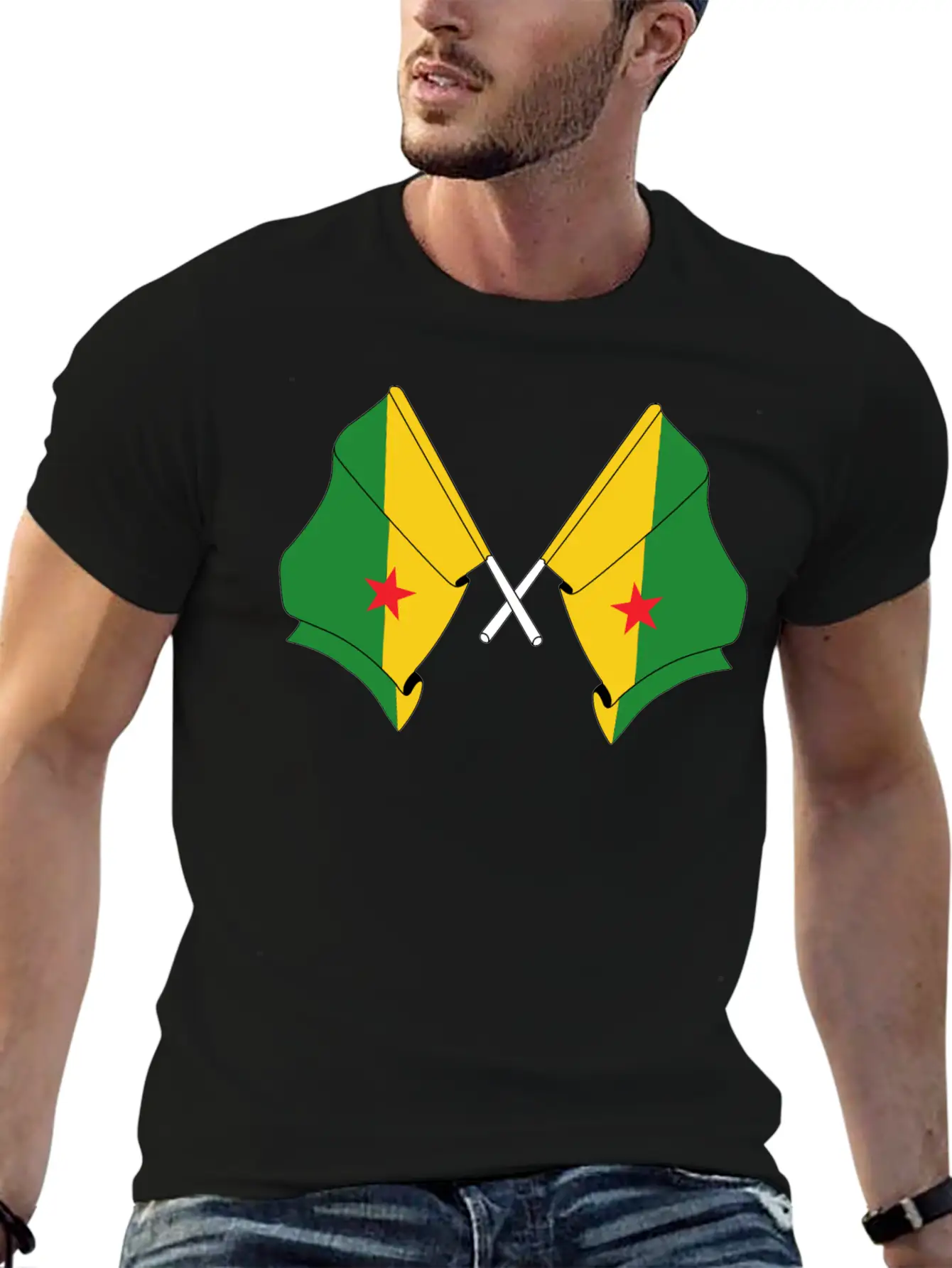 Two Crossed Flags Of French Guiana Soft Cotton Short Sleeve Tee ¨C Unisex Wardrobe Staple
