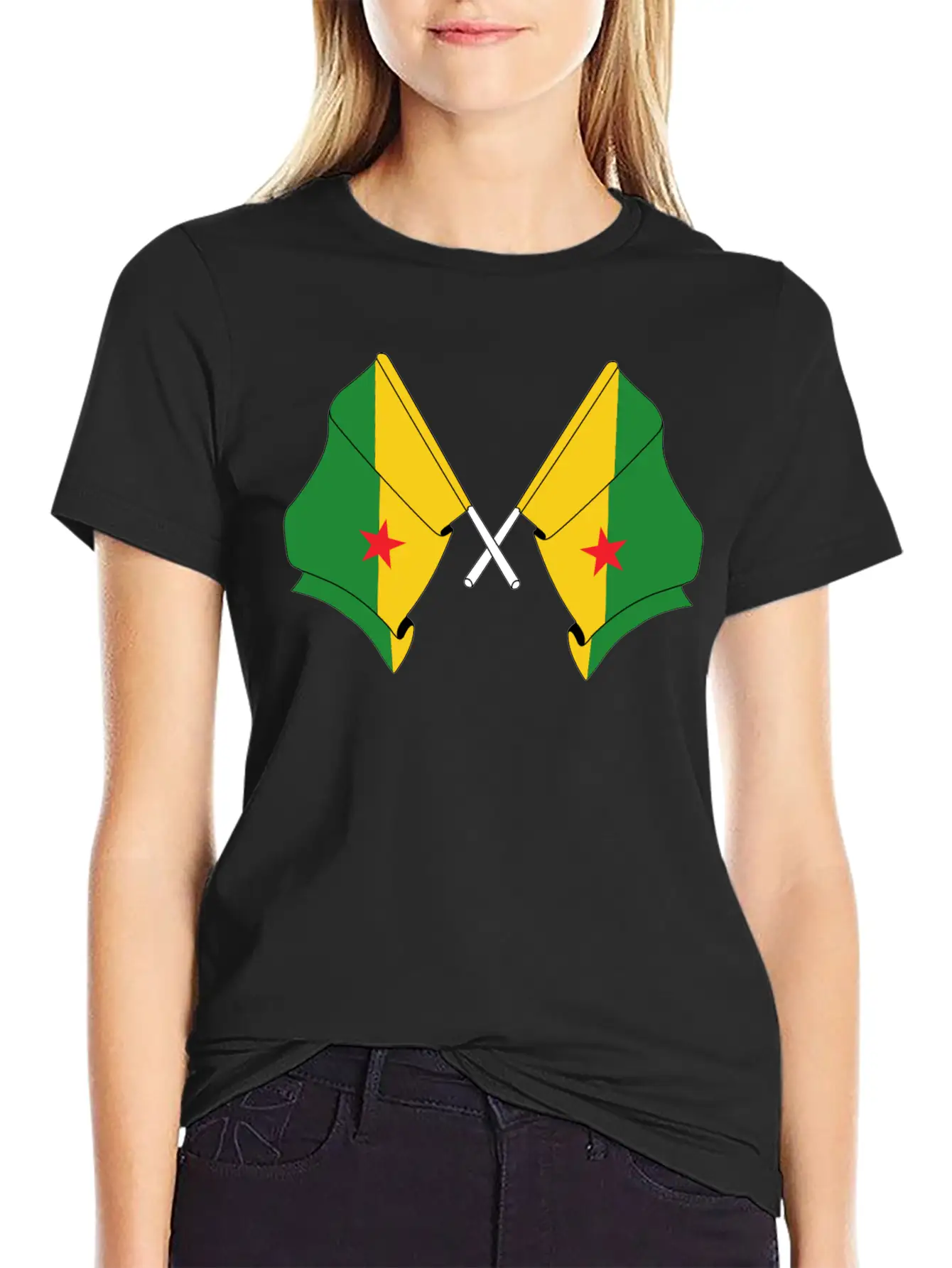 Two Crossed Flags Of French Guiana Soft Cotton Short Sleeve Tee ¨C Unisex Wardrobe Staple