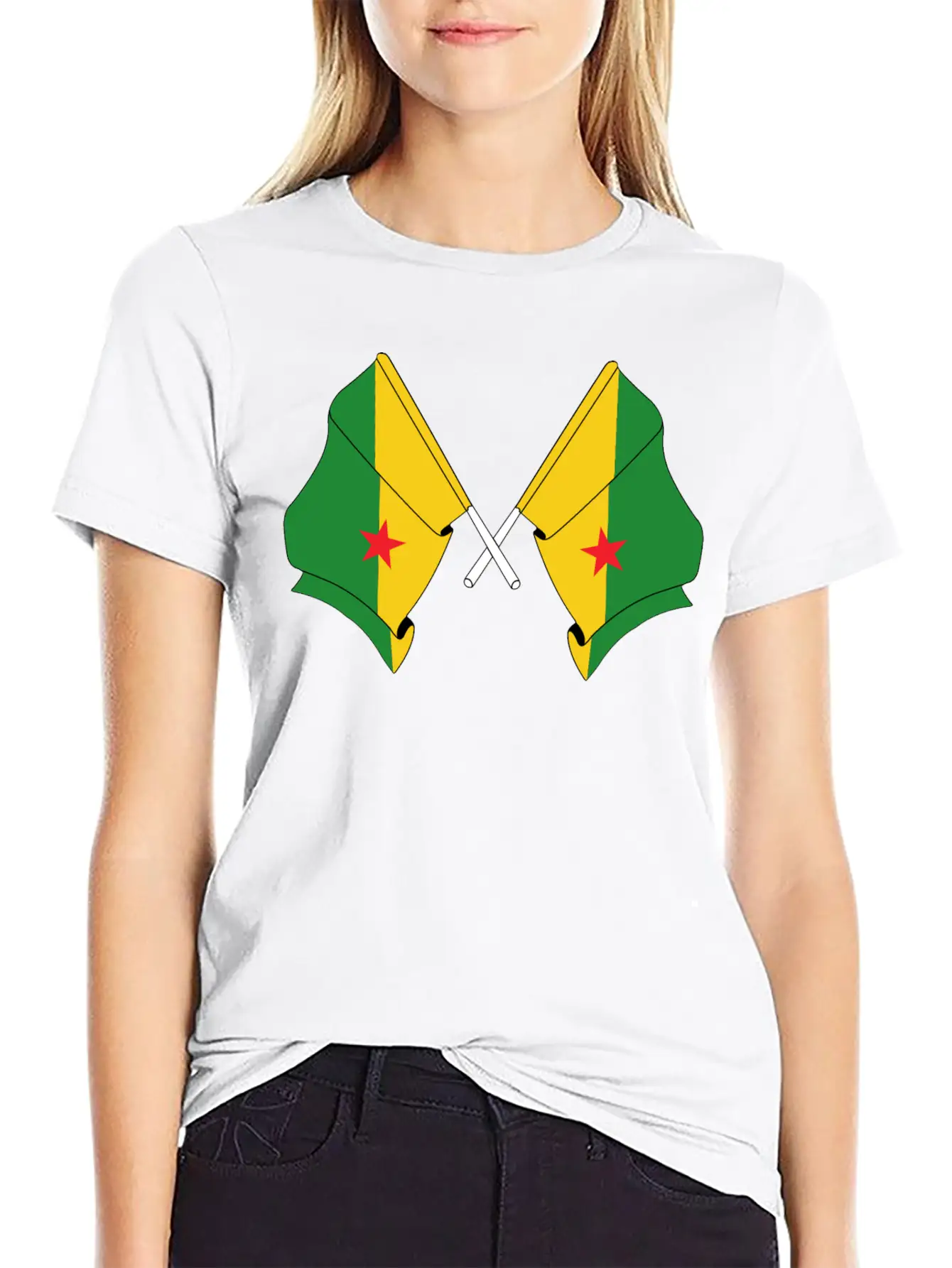 Two Crossed Flags Of French Guiana Soft Cotton Short Sleeve Tee ¨C Unisex Wardrobe Staple