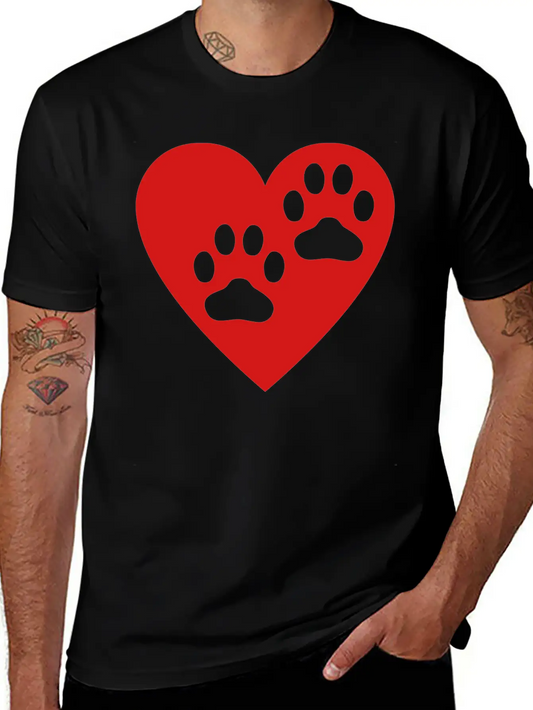 Two Paw Print In Heart Essential Cotton Tee For Daily Outfits ¨C Unisex Style