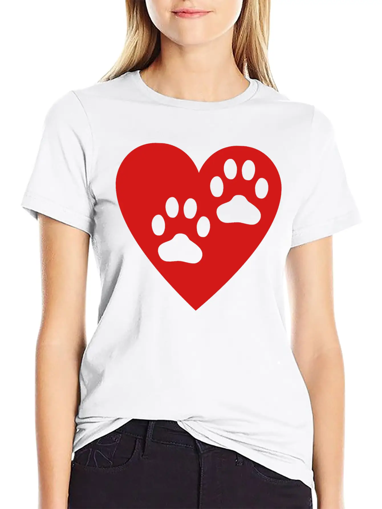 Two Paw Print In Heart Essential Cotton Tee For Daily Outfits ¨C Unisex Style