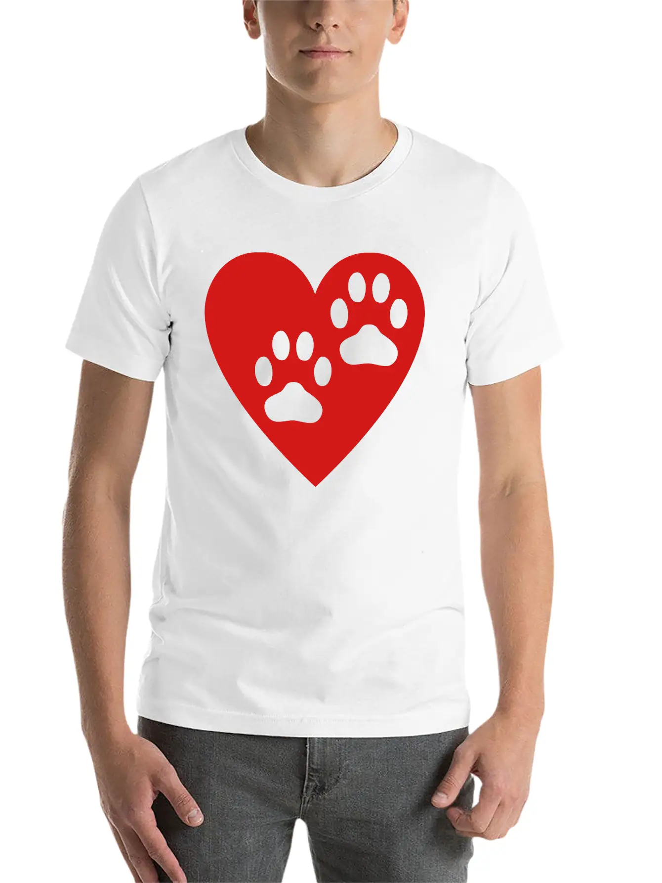 Two Paw Print In Heart Essential Cotton Tee For Daily Outfits ¨C Unisex Style