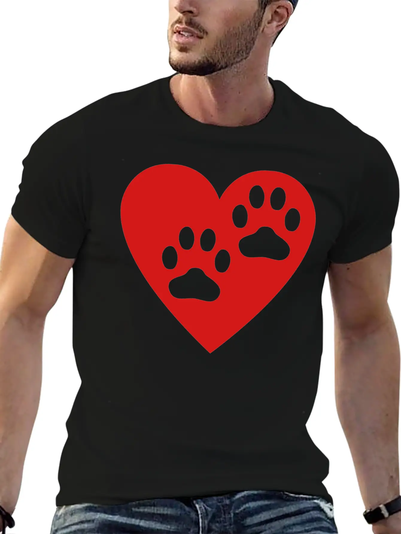 Two Paw Print In Heart Essential Cotton Tee For Daily Outfits ¨C Unisex Style