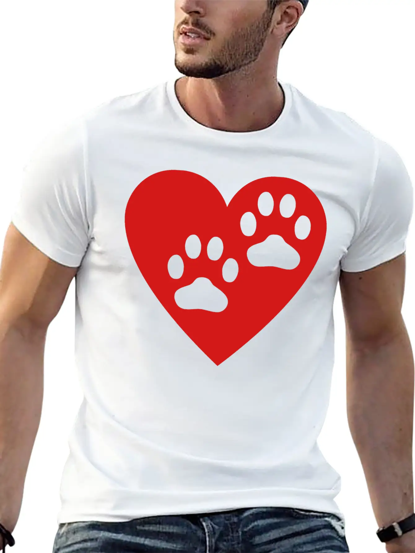 Two Paw Print In Heart Essential Cotton Tee For Daily Outfits ¨C Unisex Style