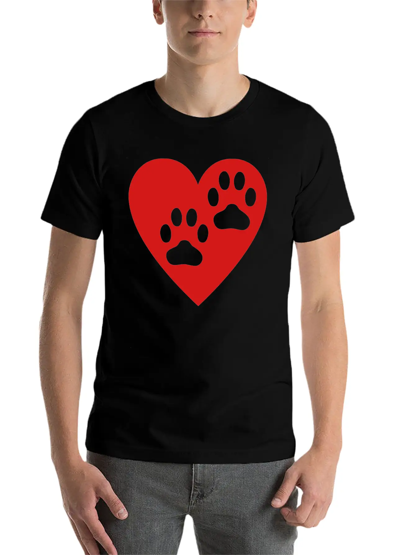 Two Paw Print In Heart Essential Cotton Tee For Daily Outfits ¨C Unisex Style