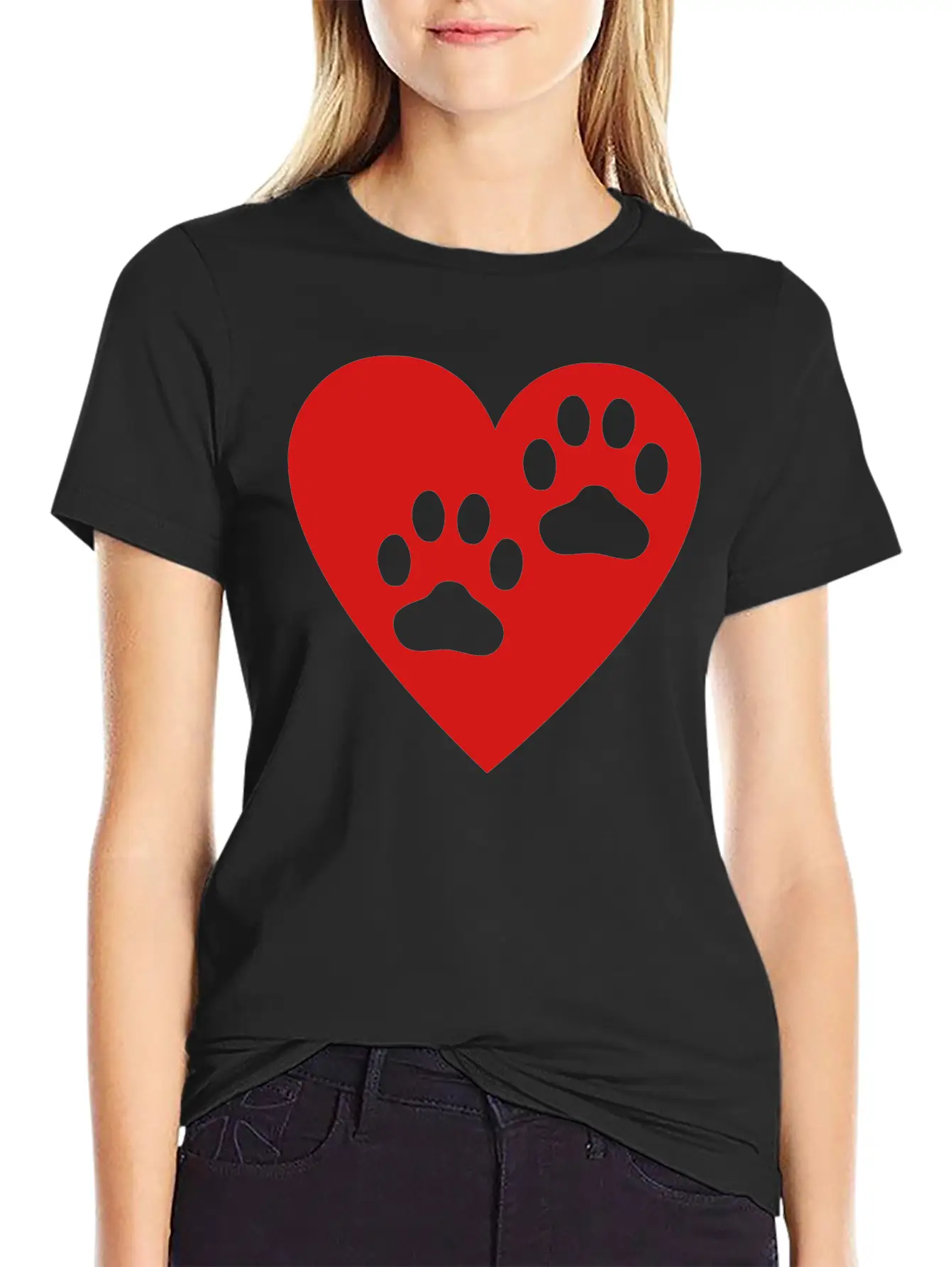 Two Paw Print In Heart Essential Cotton Tee For Daily Outfits ¨C Unisex Style