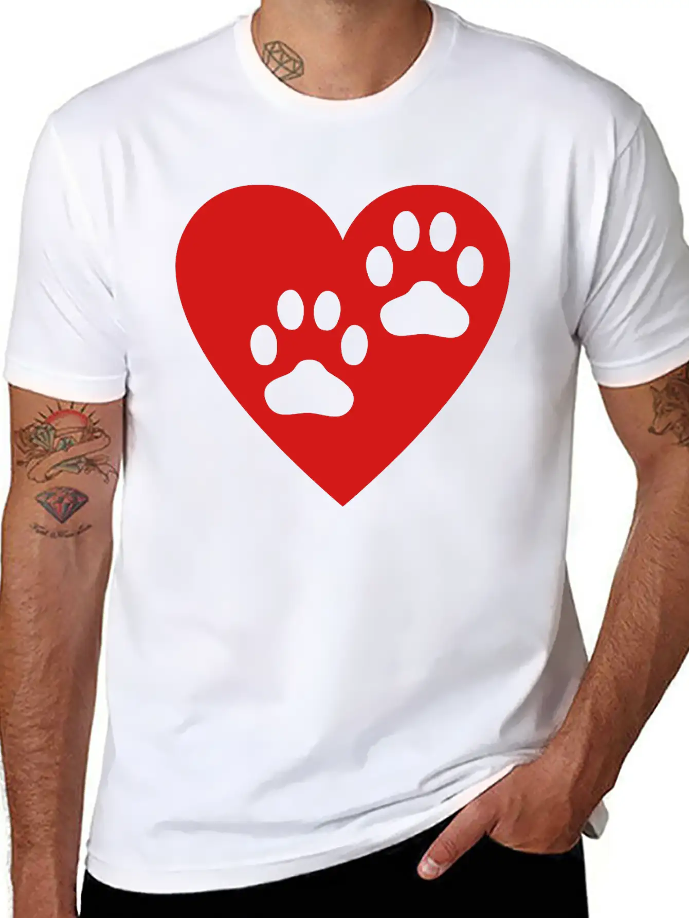 Two Paw Print In Heart Essential Cotton Tee For Daily Outfits ¨C Unisex Style