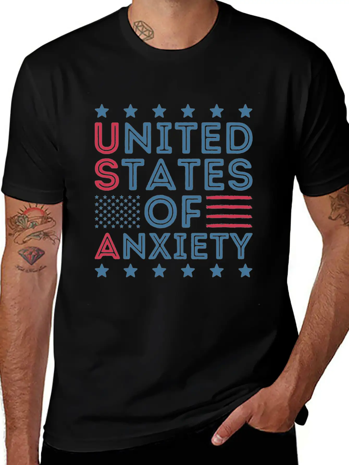 United States Of Anxiety Sarcastic Basic Graphic T-Shirt ¨C Daily Comfort In Soft Cotton