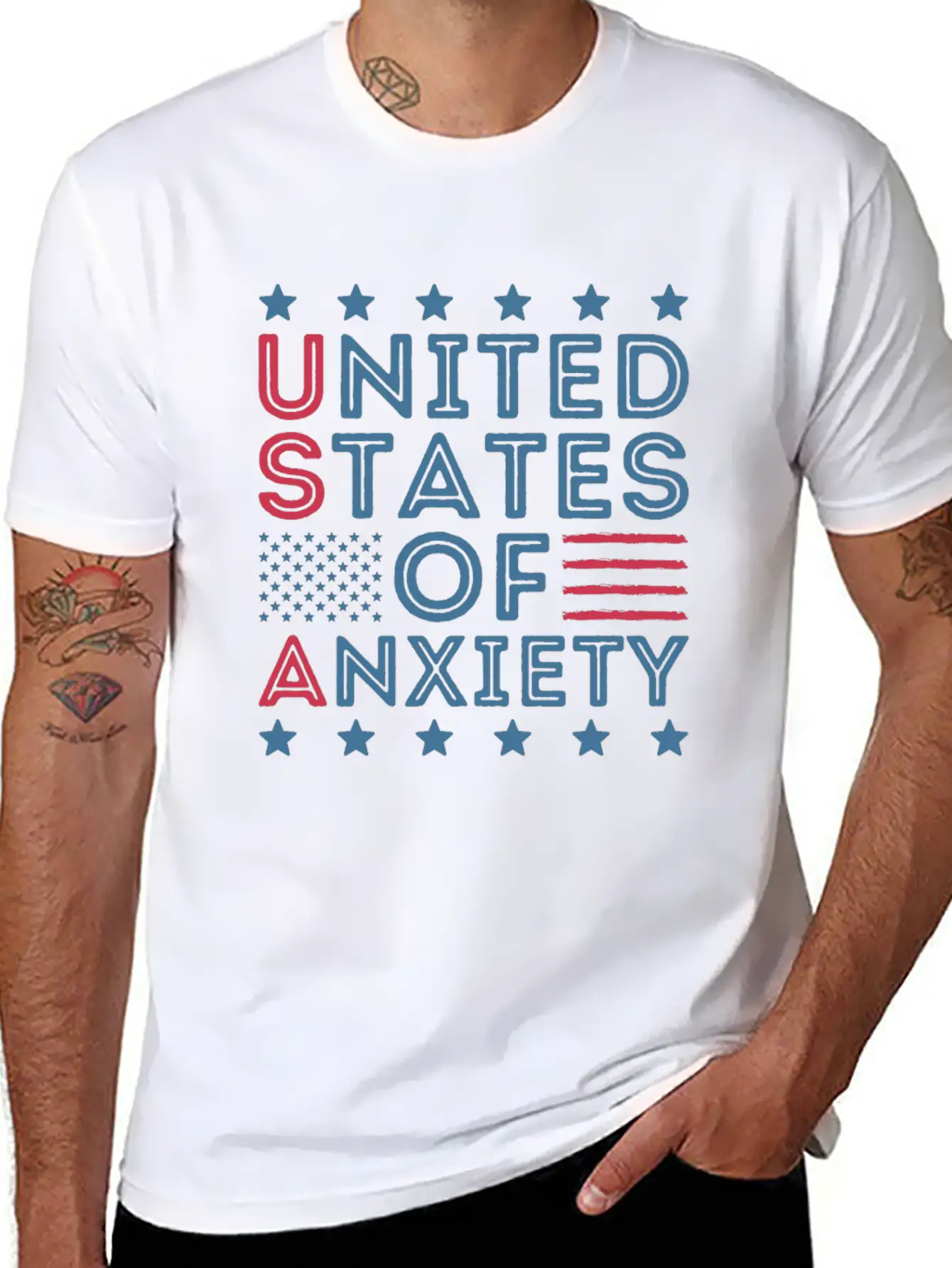 United States Of Anxiety Sarcastic Basic Graphic T-Shirt ¨C Daily Comfort In Soft Cotton