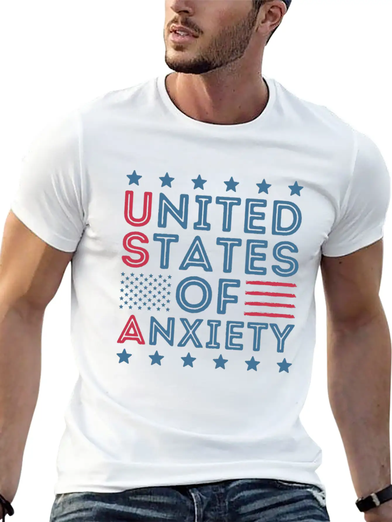United States Of Anxiety Sarcastic Basic Graphic T-Shirt ¨C Daily Comfort In Soft Cotton