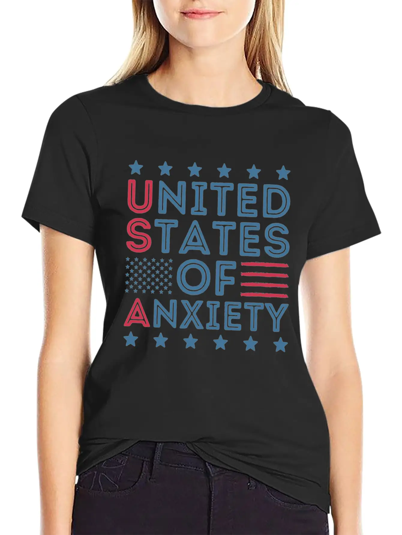 United States Of Anxiety Sarcastic Basic Graphic T-Shirt ¨C Daily Comfort In Soft Cotton