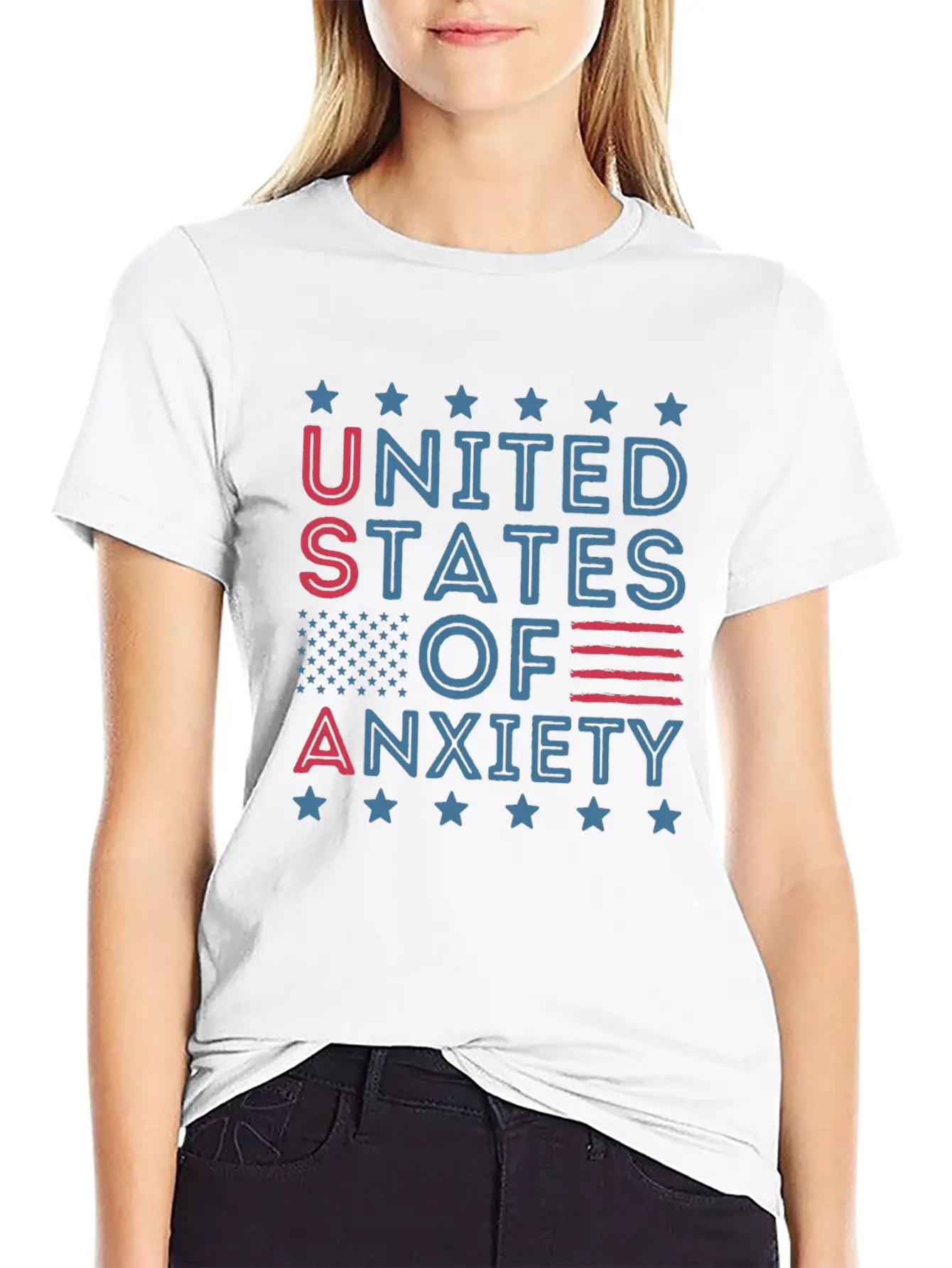United States Of Anxiety Sarcastic Basic Graphic T-Shirt ¨C Daily Comfort In Soft Cotton