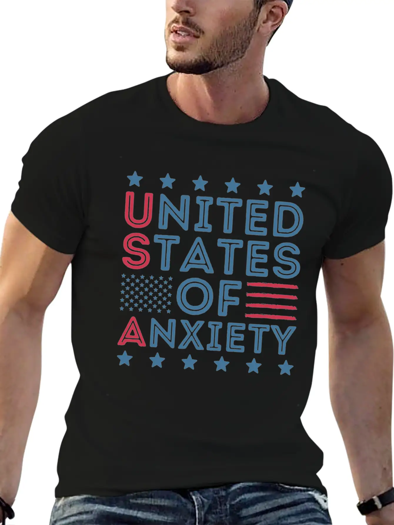 United States Of Anxiety Sarcastic Basic Graphic T-Shirt ¨C Daily Comfort In Soft Cotton