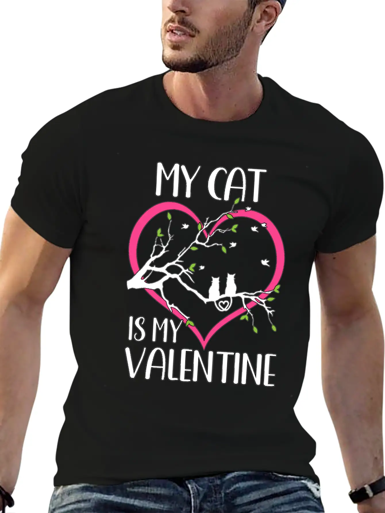 Valentine's Day Cats Heart Cute Cute Knuff Basic Graphic T-Shirt ¨C Daily Comfort In Soft Cotton