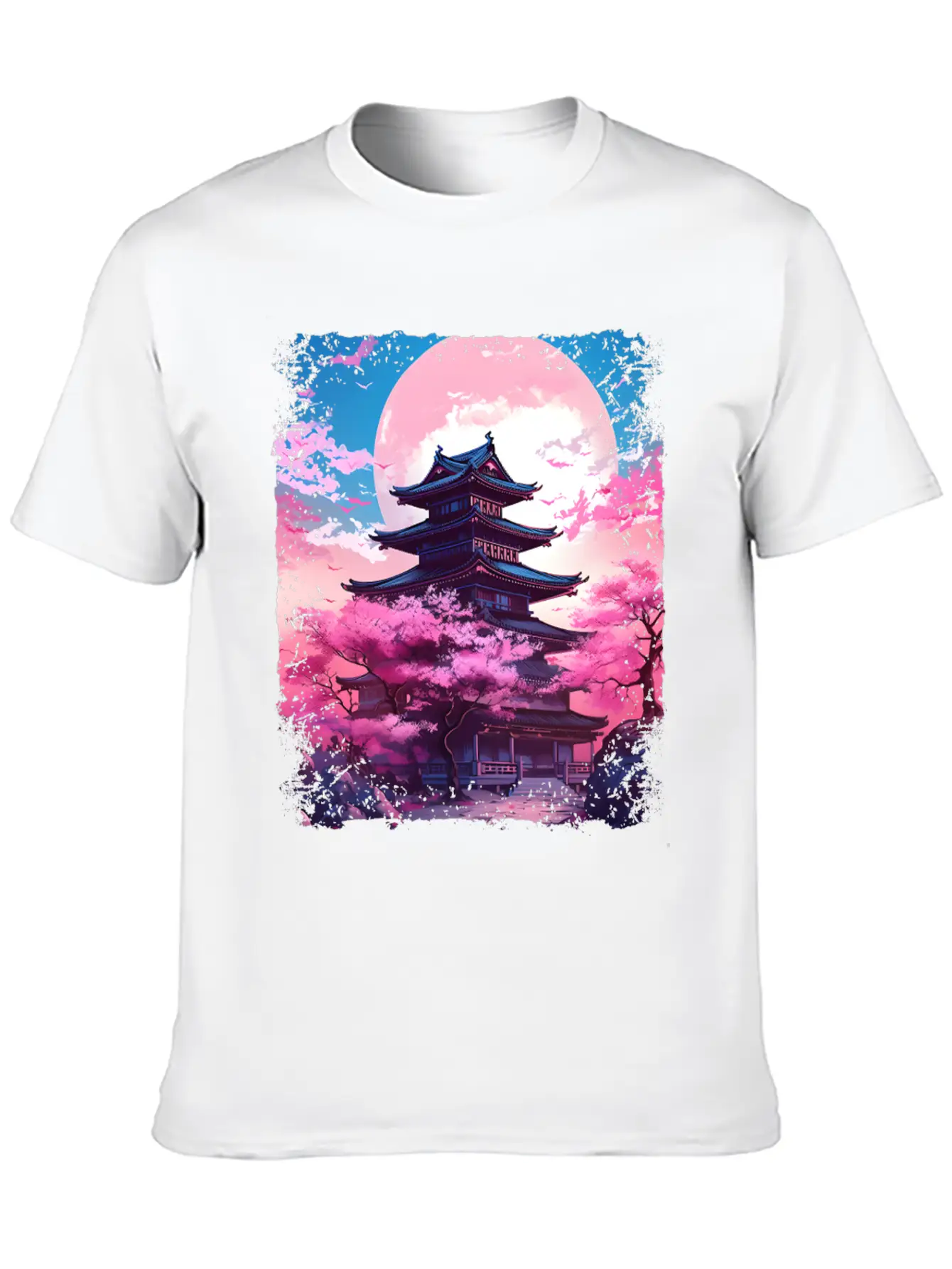 Vaporwave Cherry Blossom Sakura Tree In A Temple Basic Graphic T-Shirt ¨C Daily Comfort In Soft Cotton