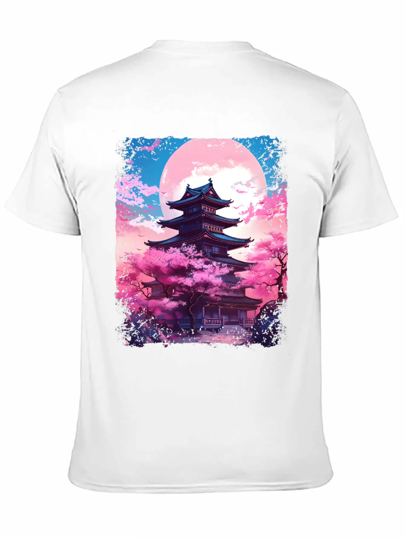 Vaporwave Cherry Blossom Sakura Tree In A Temple Basic Graphic T-Shirt ¨C Daily Comfort In Soft Cotton