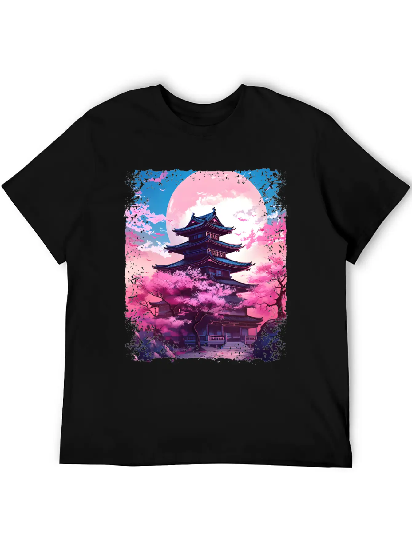 Vaporwave Cherry Blossom Sakura Tree In A Temple Basic Graphic T-Shirt ¨C Daily Comfort In Soft Cotton