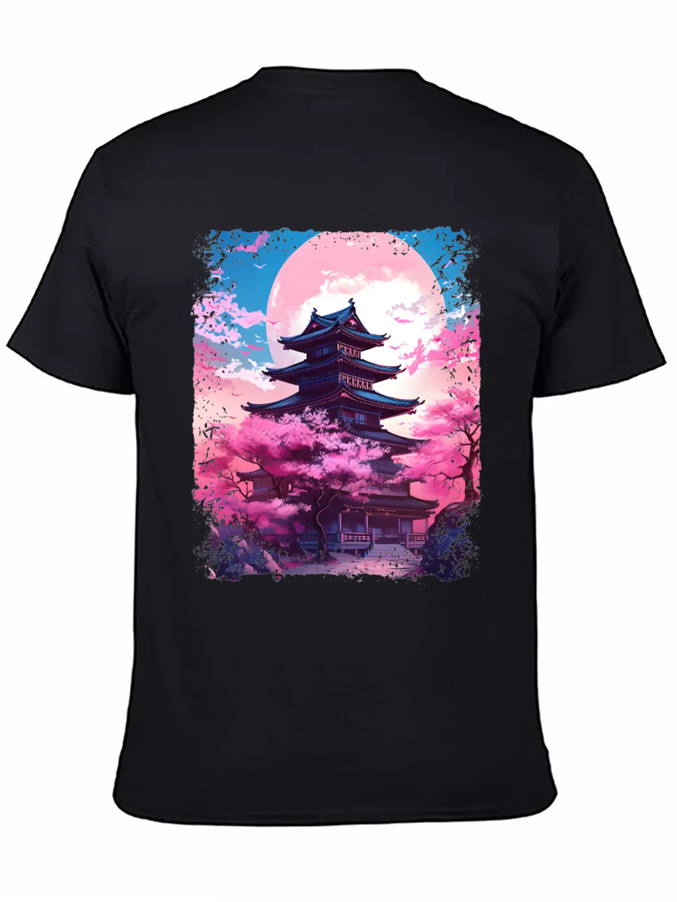 Vaporwave Cherry Blossom Sakura Tree In A Temple Basic Graphic T-Shirt ¨C Daily Comfort In Soft Cotton