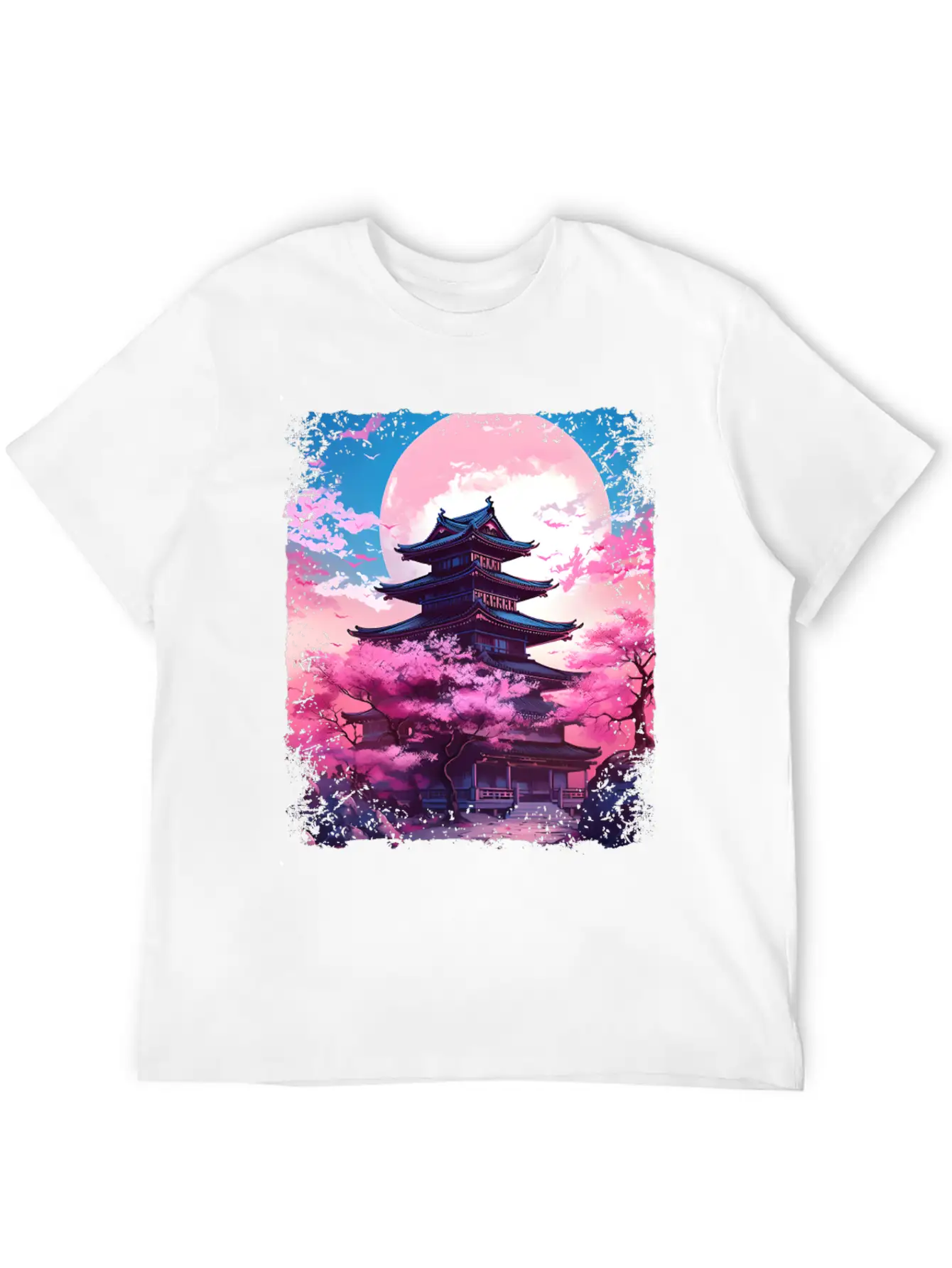 Vaporwave Cherry Blossom Sakura Tree In A Temple Basic Graphic T-Shirt ¨C Daily Comfort In Soft Cotton