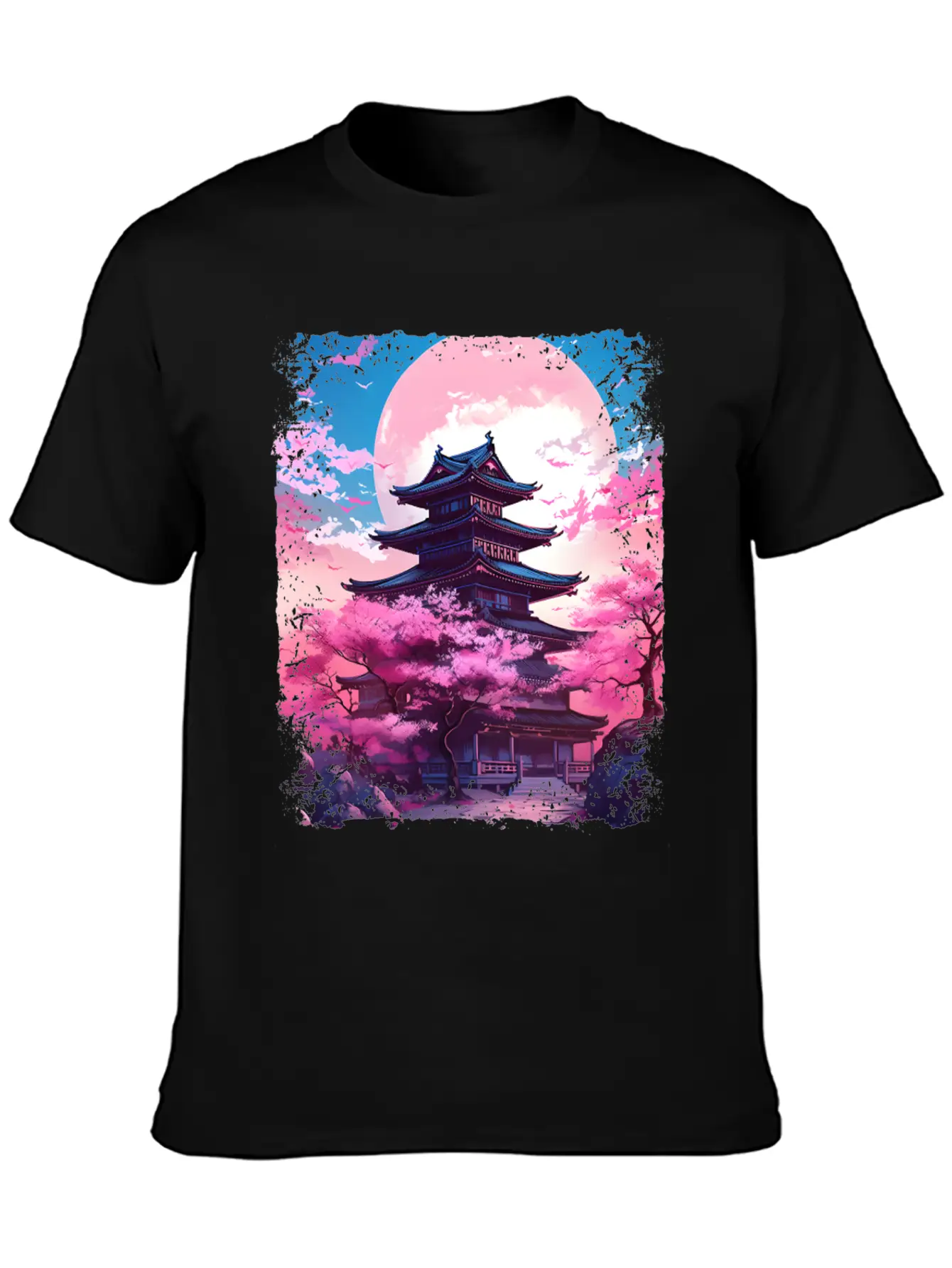 Vaporwave Cherry Blossom Sakura Tree In A Temple Basic Graphic T-Shirt ¨C Daily Comfort In Soft Cotton