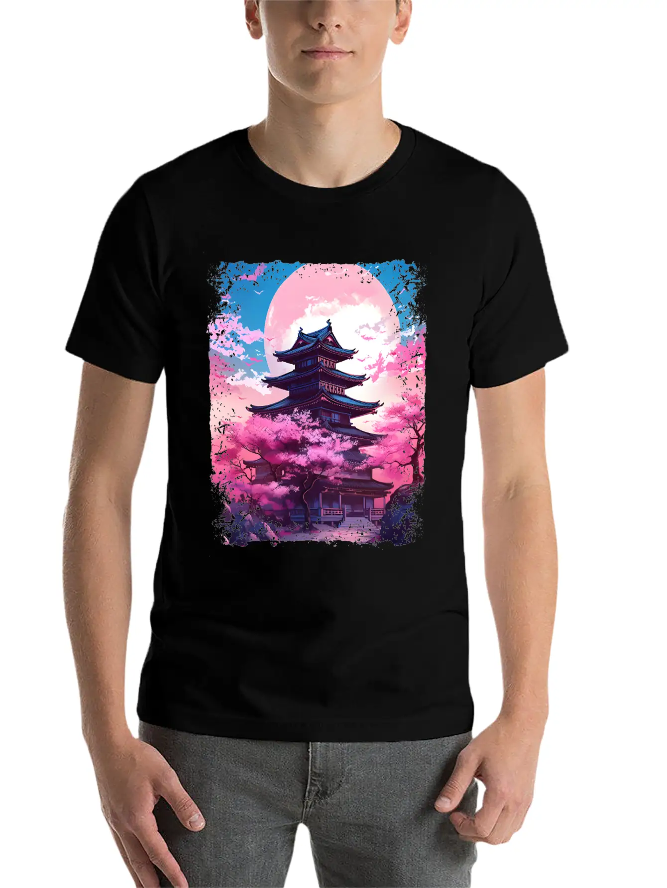 Vaporwave Cherry Blossom Sakura Tree In A Temple Basic Graphic T-Shirt ¨C Daily Comfort In Soft Cotton