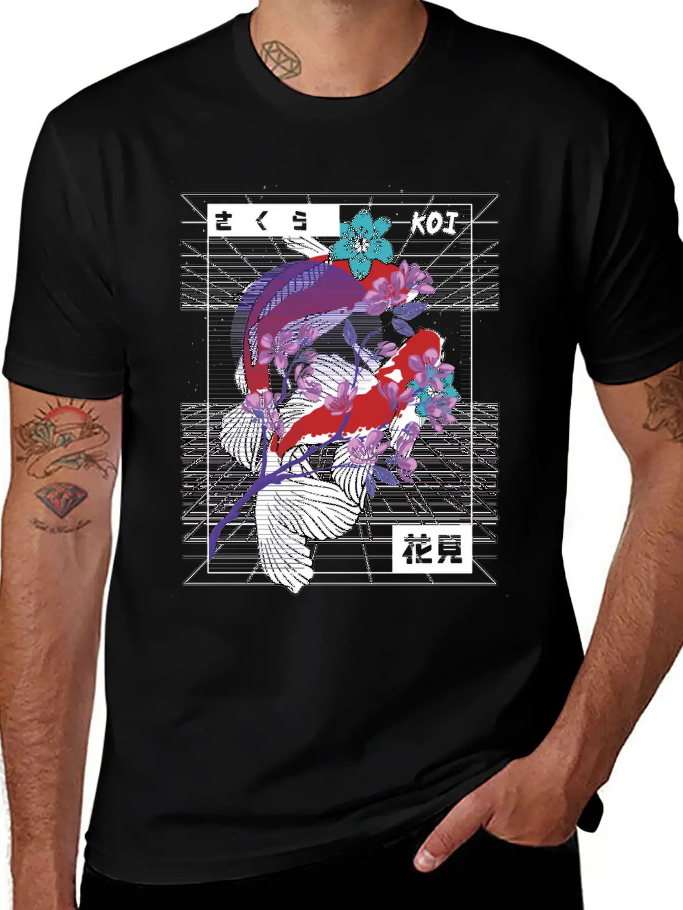 Vaporwave Koi Fish Japan Sakura Carp Breeder Basic Graphic T-Shirt ¨C Daily Comfort In Soft Cotton