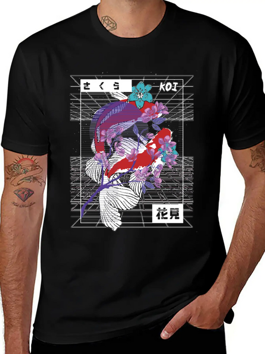 Vaporwave Koi Fish Japan Sakura Carp Breeder Basic Graphic T-Shirt ¨C Daily Comfort In Soft Cotton