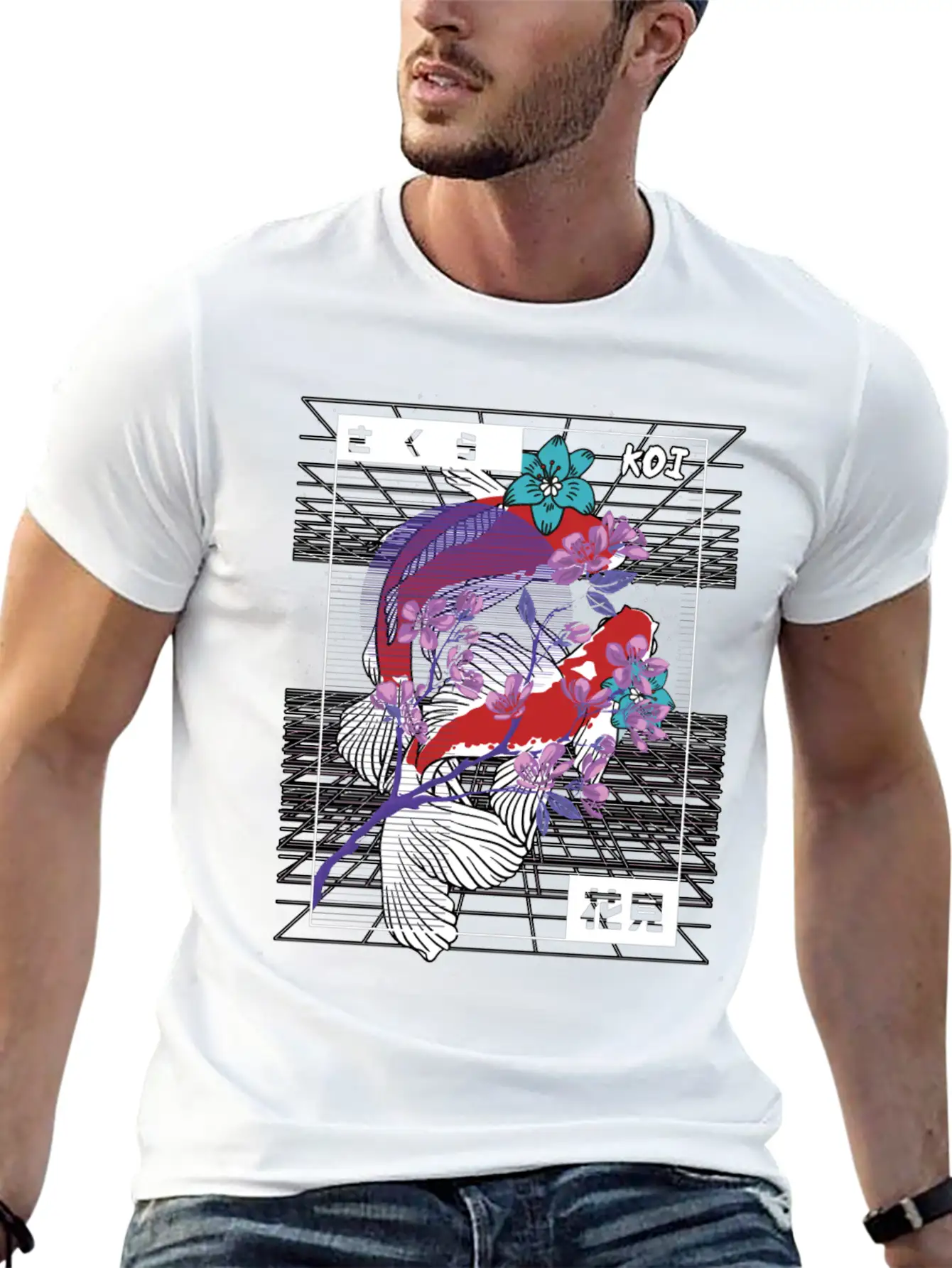Vaporwave Koi Fish Japan Sakura Carp Breeder Basic Graphic T-Shirt ¨C Daily Comfort In Soft Cotton