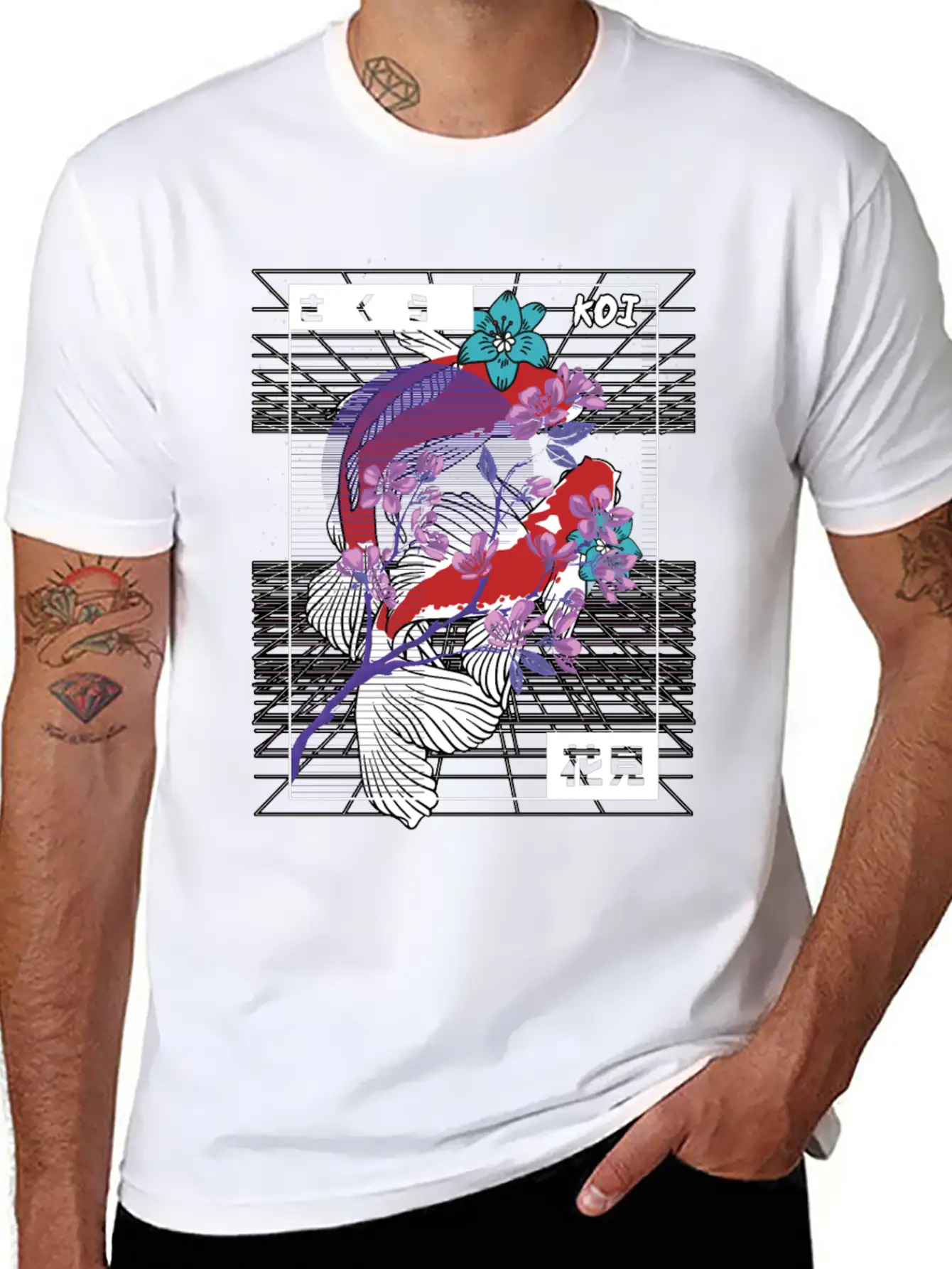 Vaporwave Koi Fish Japan Sakura Carp Breeder Basic Graphic T-Shirt ¨C Daily Comfort In Soft Cotton