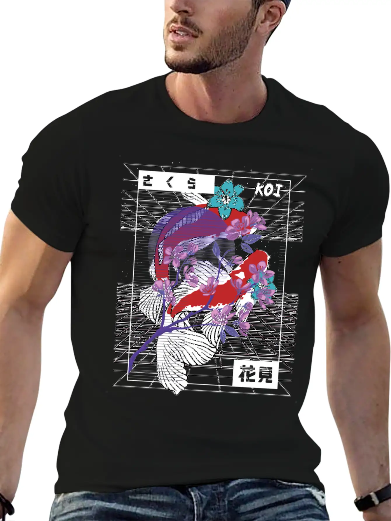 Vaporwave Koi Fish Japan Sakura Carp Breeder Basic Graphic T-Shirt ¨C Daily Comfort In Soft Cotton