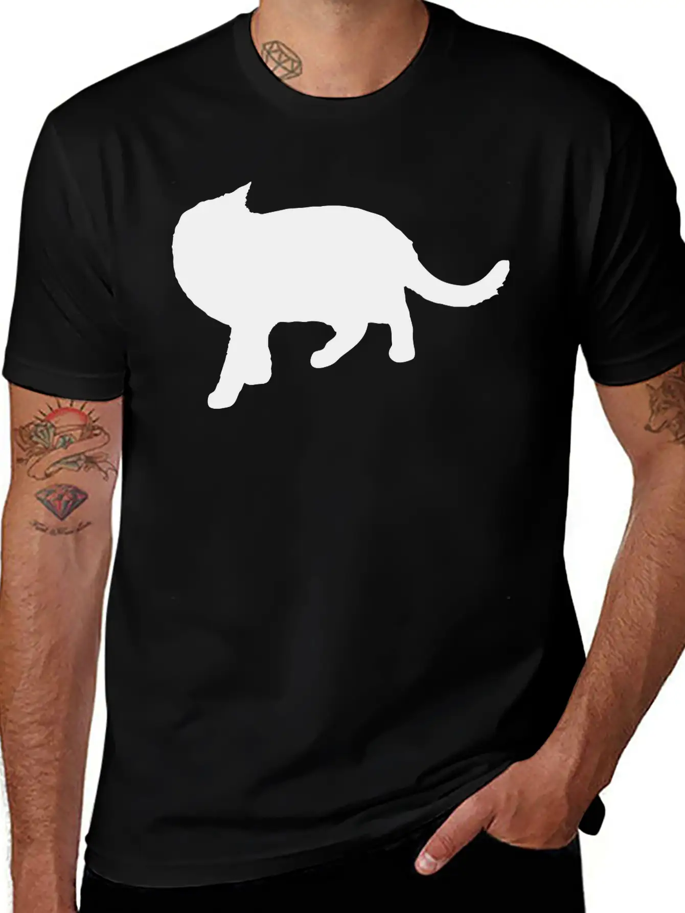 Vector Cat Silhouette Basic Graphic T-Shirt ¨C Daily Comfort In Soft Cotton