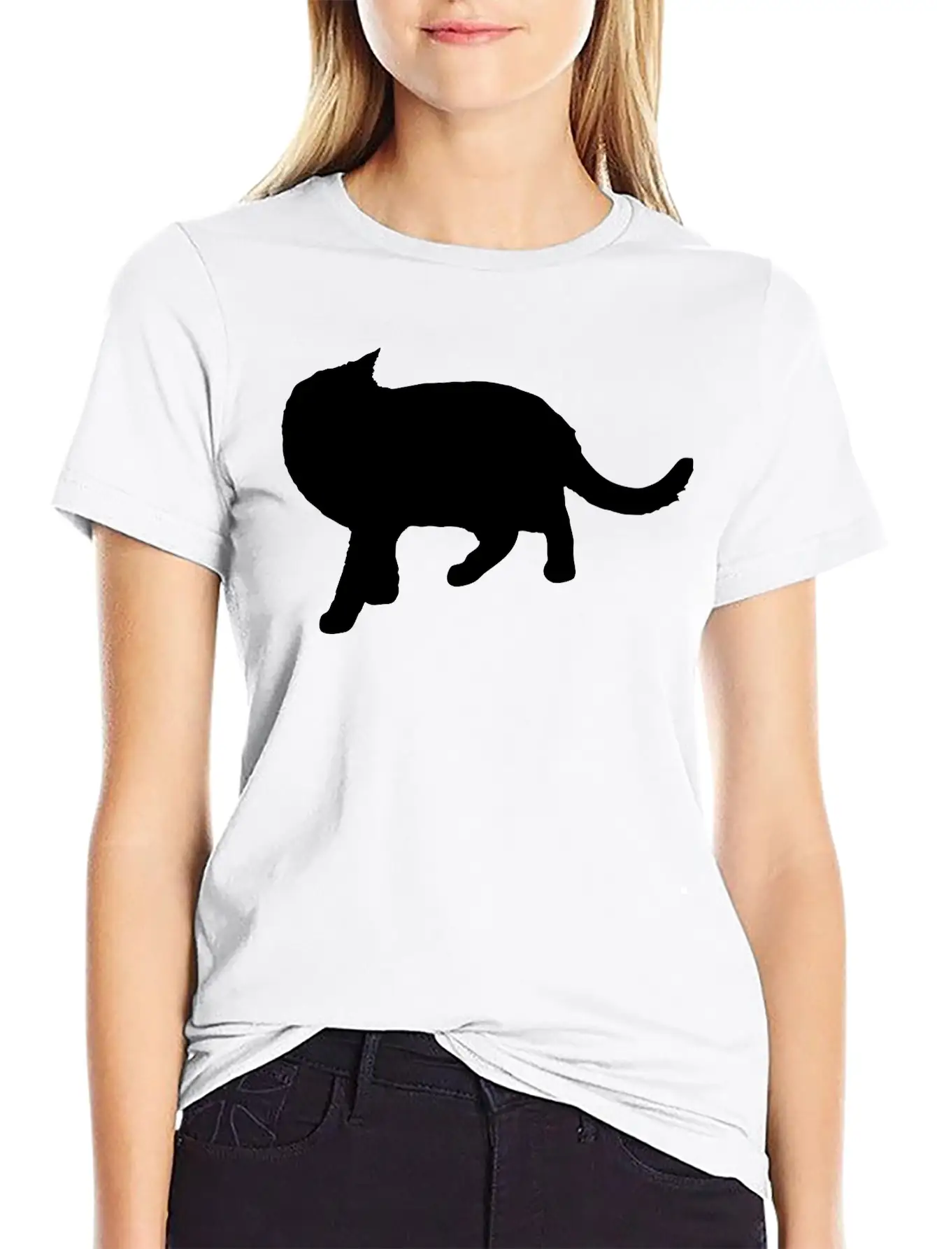 Vector Cat Silhouette Basic Graphic T-Shirt ¨C Daily Comfort In Soft Cotton