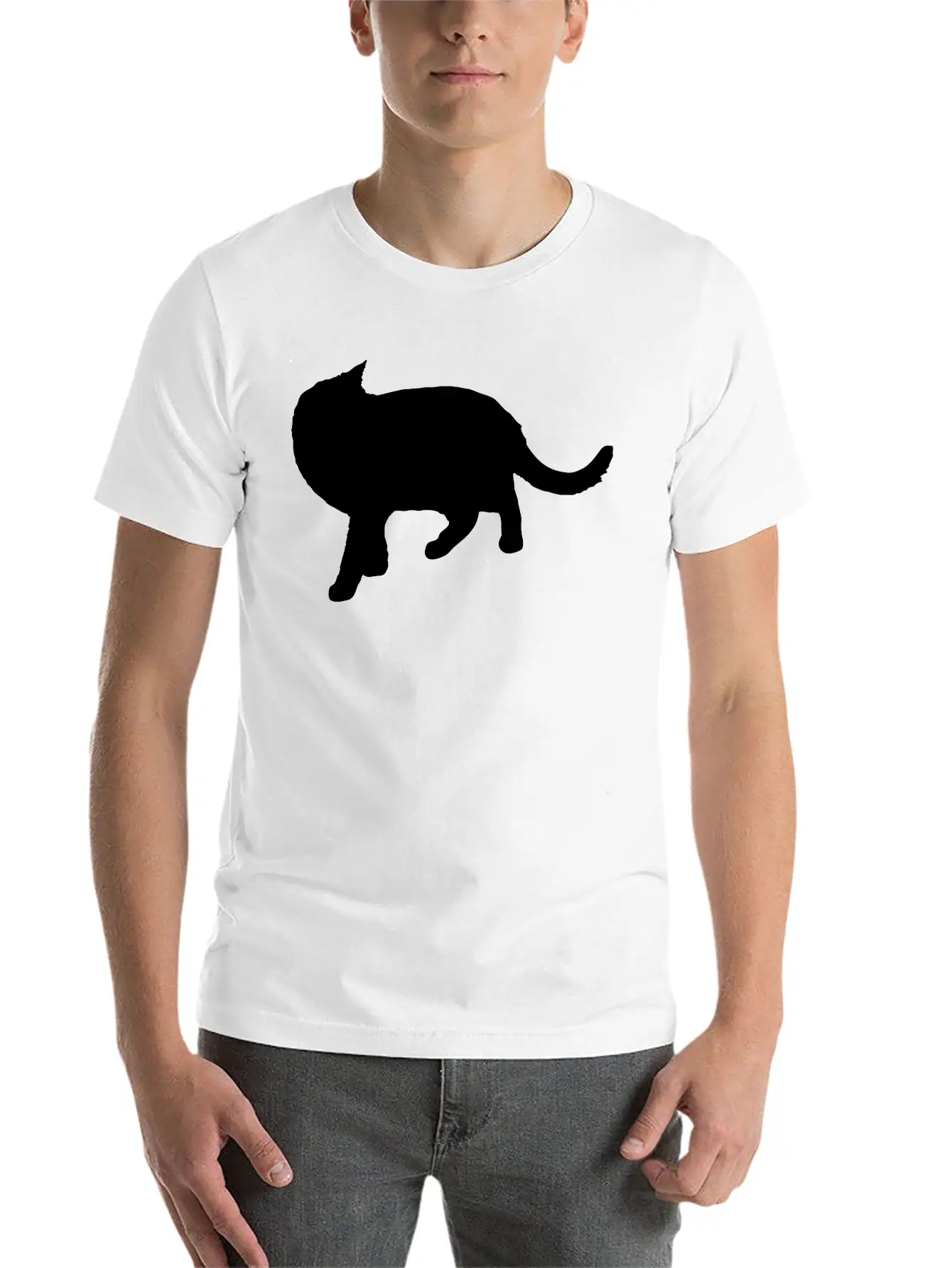 Vector Cat Silhouette Basic Graphic T-Shirt ¨C Daily Comfort In Soft Cotton