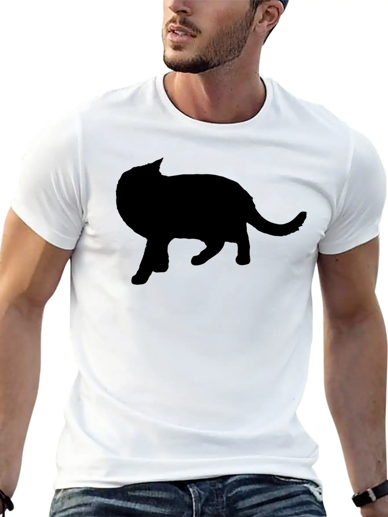 Vector Cat Silhouette Basic Graphic T-Shirt ¨C Daily Comfort In Soft Cotton