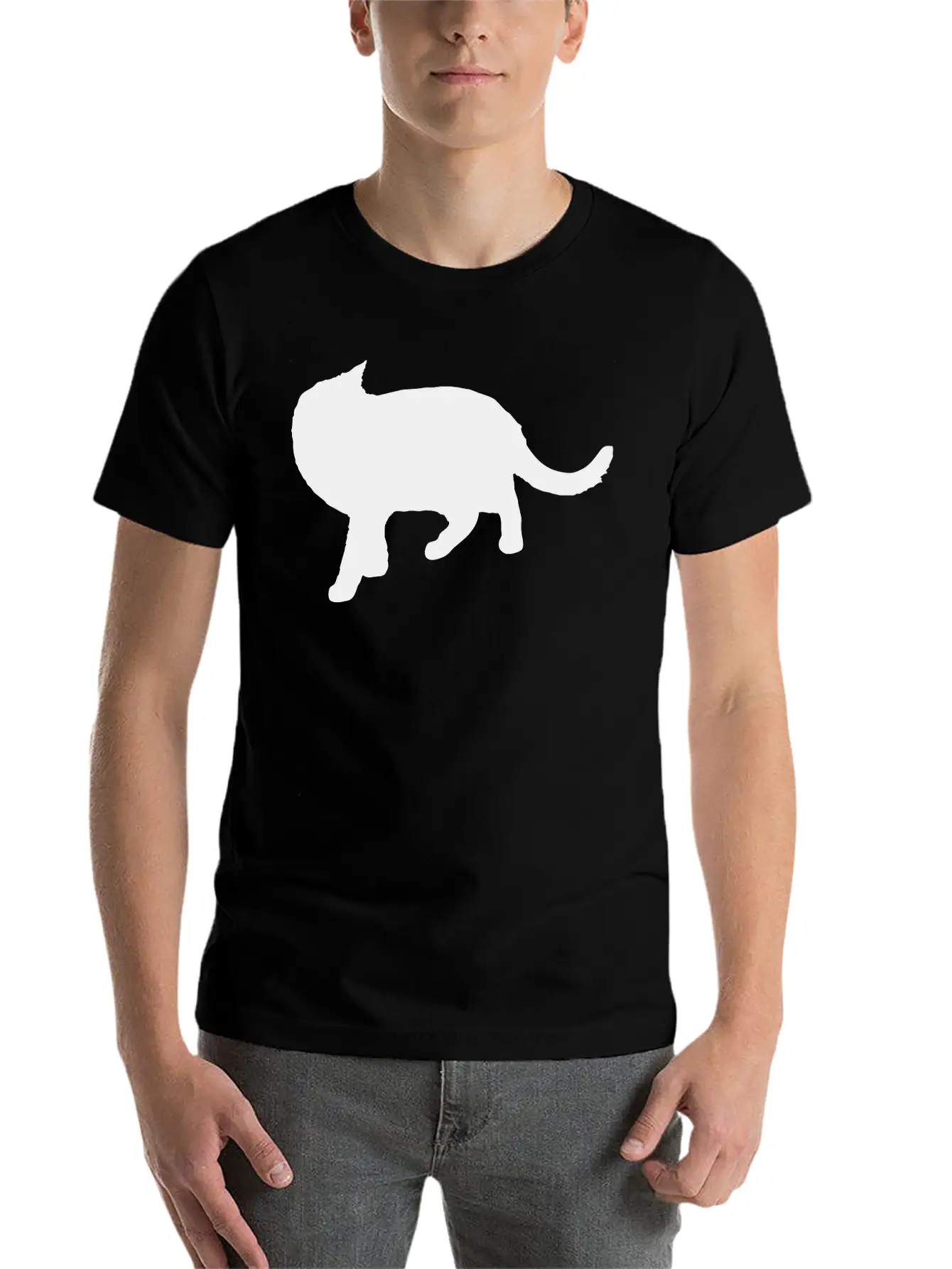 Vector Cat Silhouette Basic Graphic T-Shirt ¨C Daily Comfort In Soft Cotton