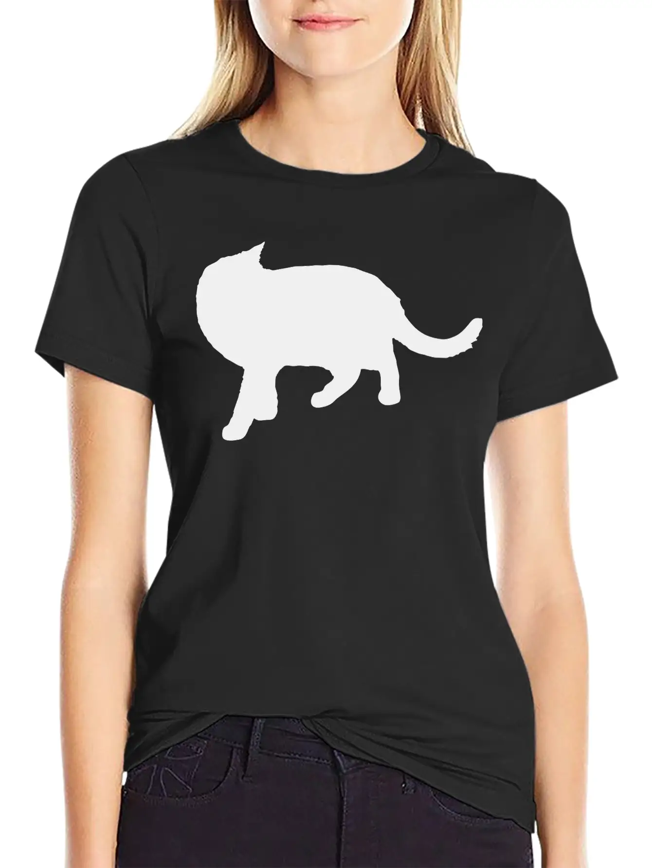 Vector Cat Silhouette Basic Graphic T-Shirt ¨C Daily Comfort In Soft Cotton