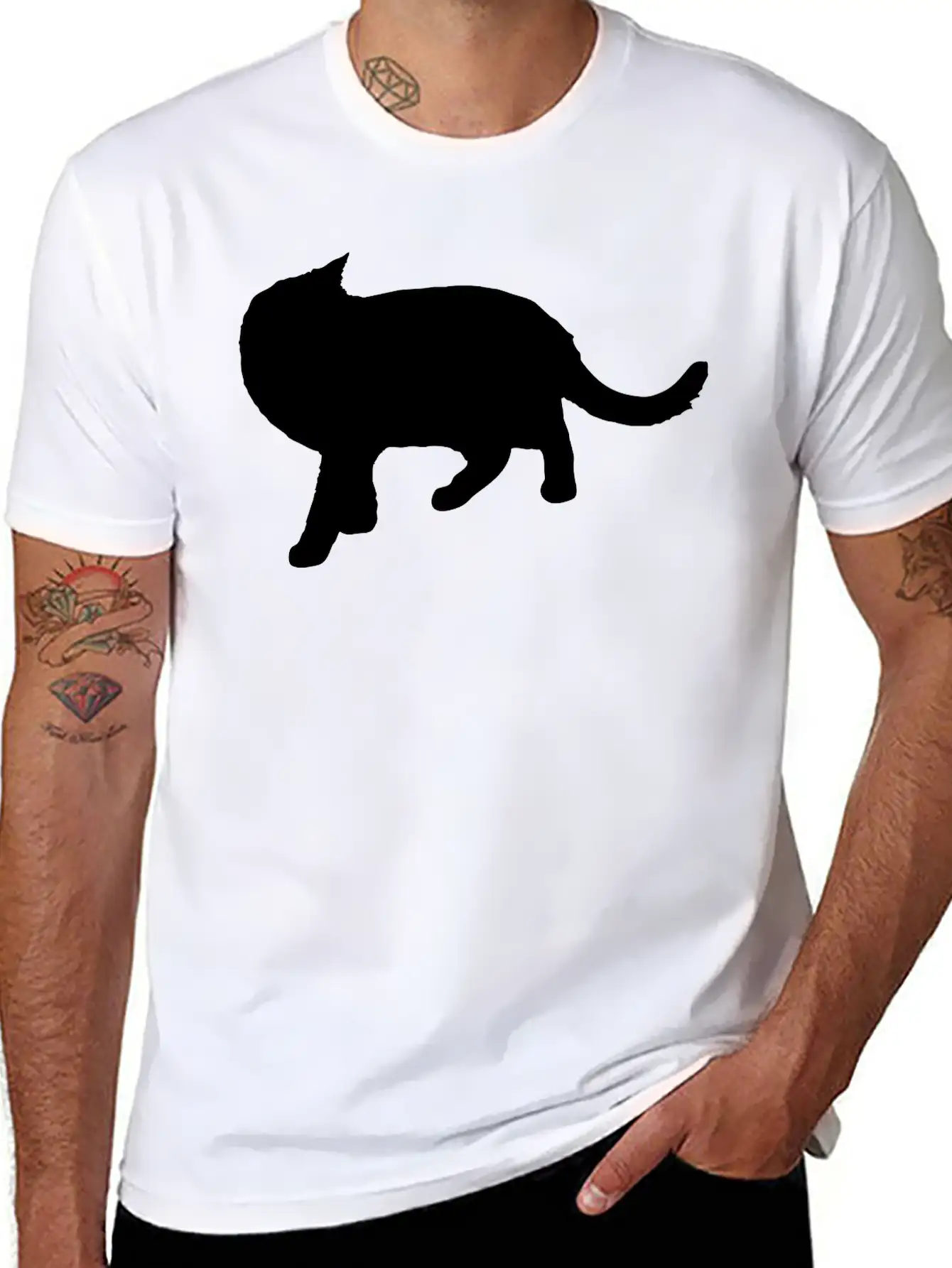 Vector Cat Silhouette Basic Graphic T-Shirt ¨C Daily Comfort In Soft Cotton