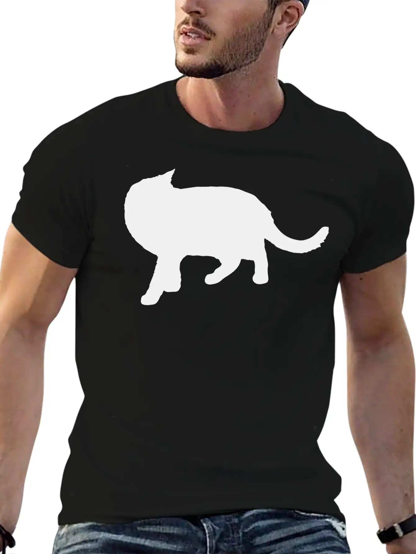 Vector Cat Silhouette Basic Graphic T-Shirt ¨C Daily Comfort In Soft Cotton
