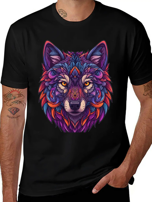 Vibrant Abstract Wolf Illustration Basic Graphic T-Shirt ¨C Daily Comfort In Soft Cotton